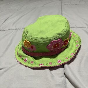 Stephen Joseph Kids Child Girls Green Pink Bucket Hat Flowers Beach Wear Canvas